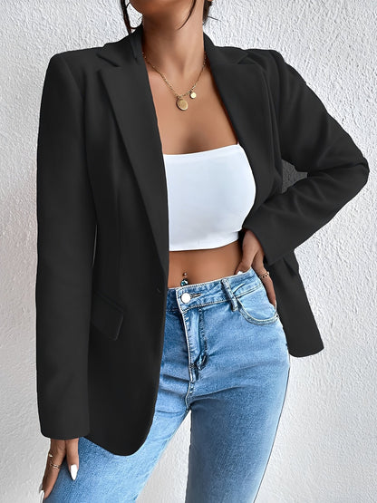 Solid Color Notched Laple One Button Blazer