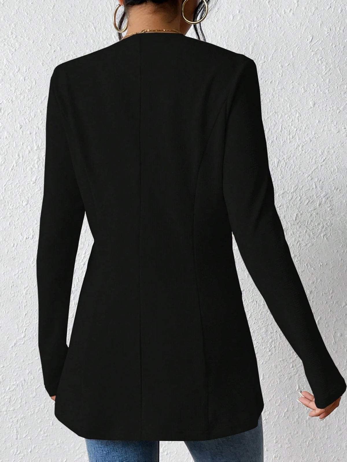 Single Button Solid Color Long Sleeve Jacket