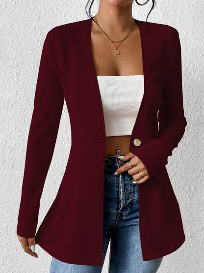 Single Button Solid Color Long Sleeve Jacket