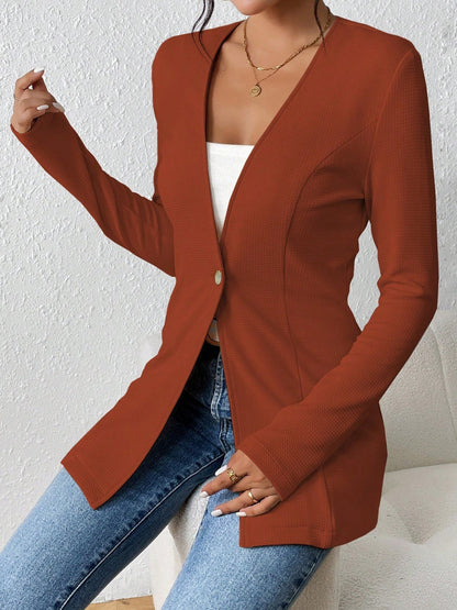 Single Button Solid Color Long Sleeve Jacket