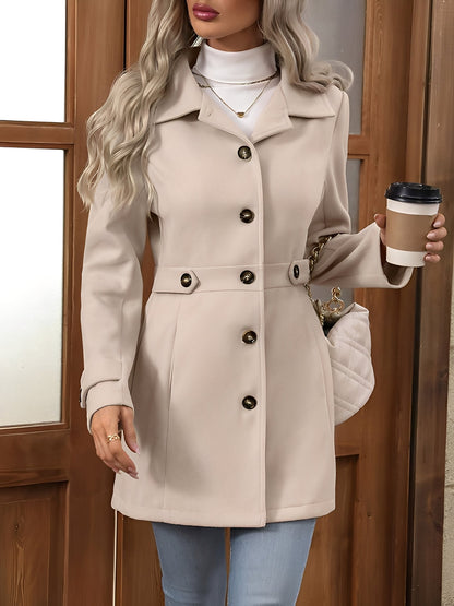 Lapel Long Sleeves Button Down Solid Color Coat