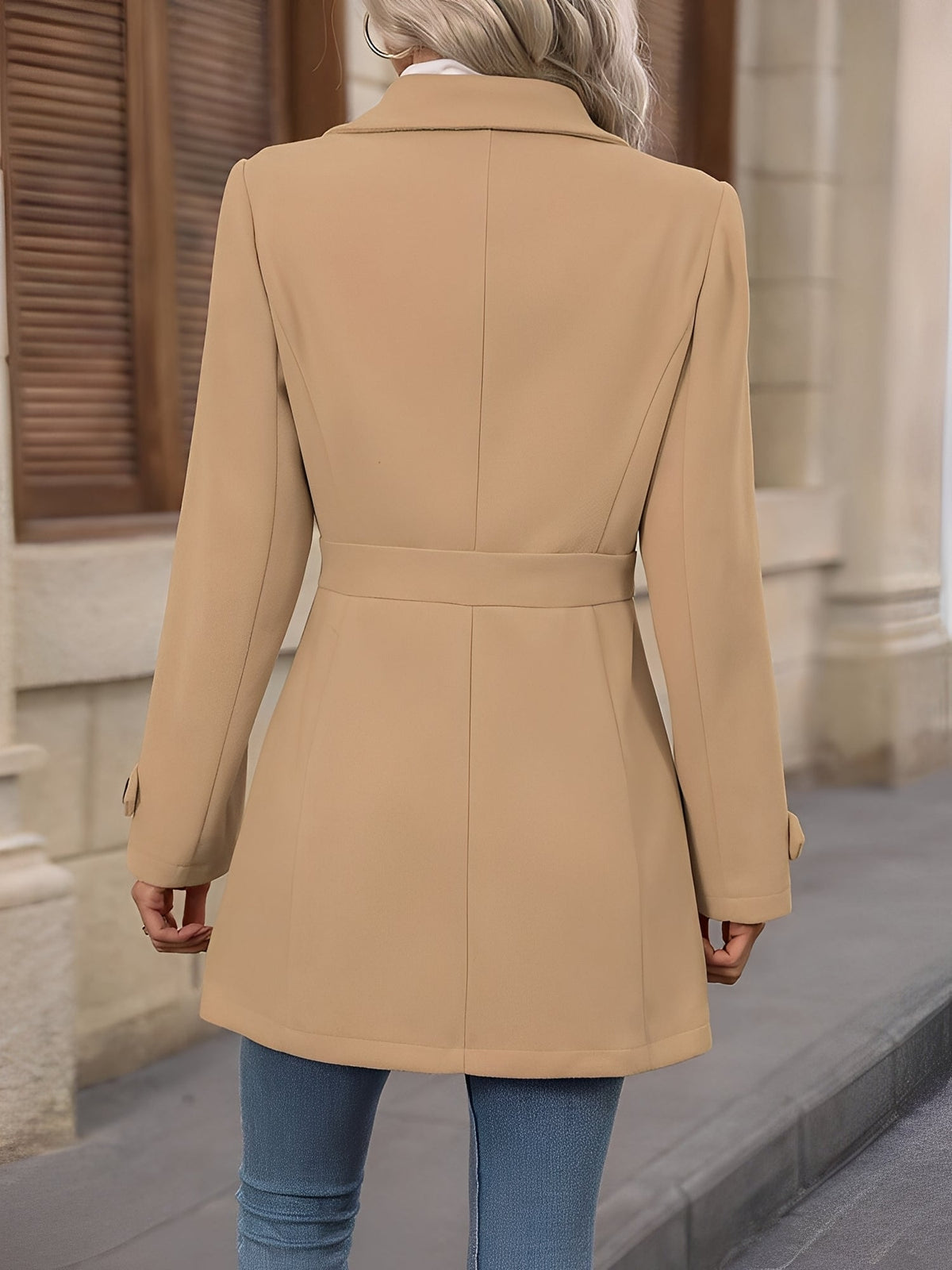 Lapel Long Sleeves Button Down Solid Color Coat