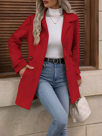 Lapel Long Sleeves Button Down Solid Color Coat