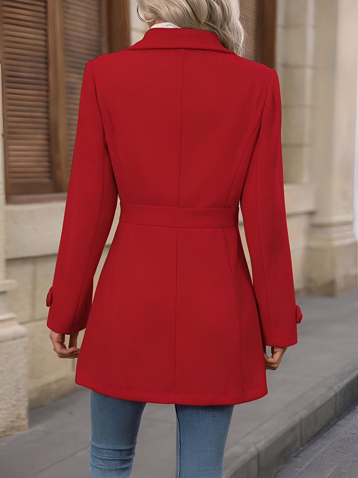 Lapel Long Sleeves Button Down Solid Color Coat