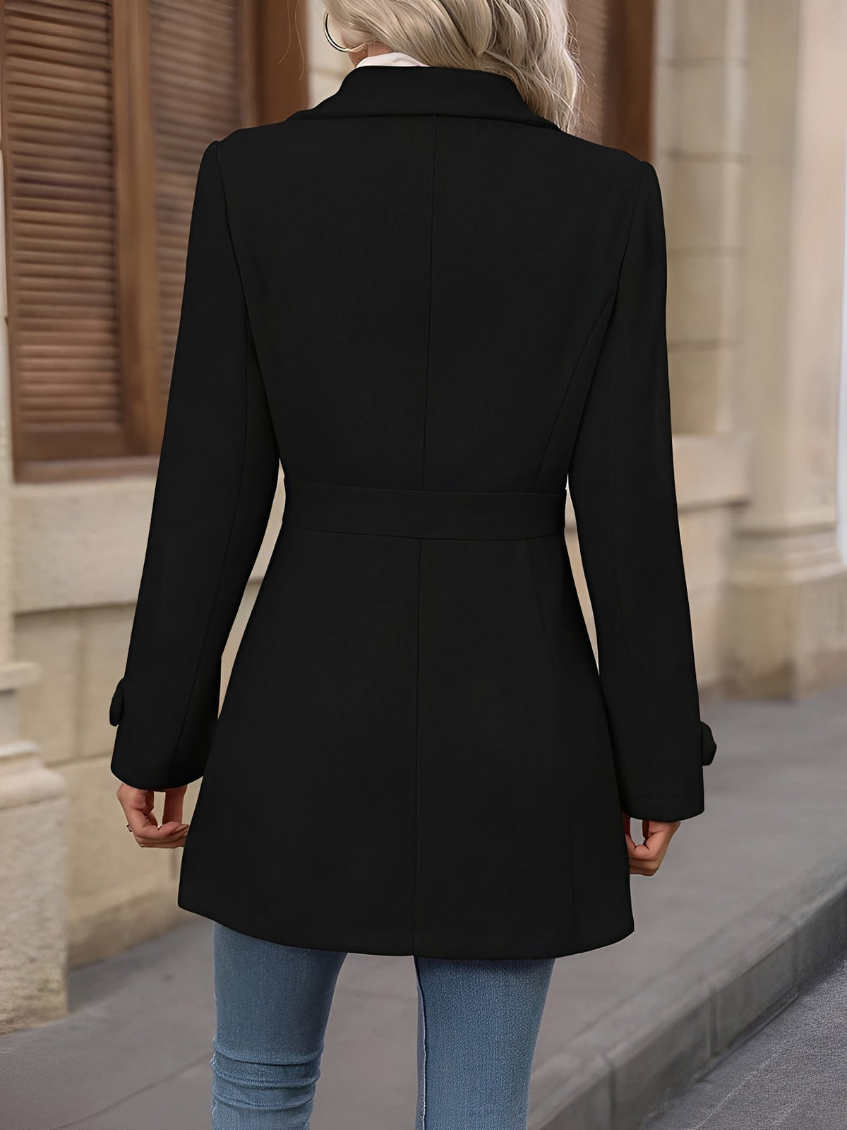 Lapel Long Sleeves Button Down Solid Color Coat