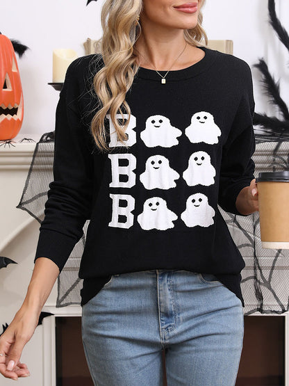 Halloween Ghost Crew Neck Long Sleeve Sweater