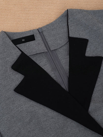 Lapel Colorblock 3/4 Sleeves Work Midi Sheath Dress