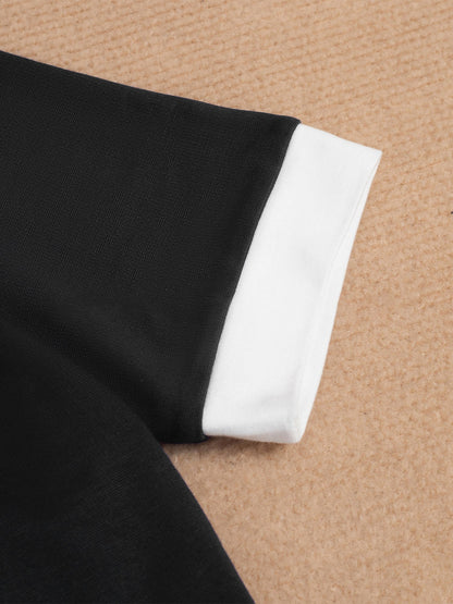 Contrast Color Short Sleeves Work Midi Sheath Dress