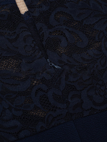 Lace Patchwork 3/4 Sleeves Midi Sheath Dress