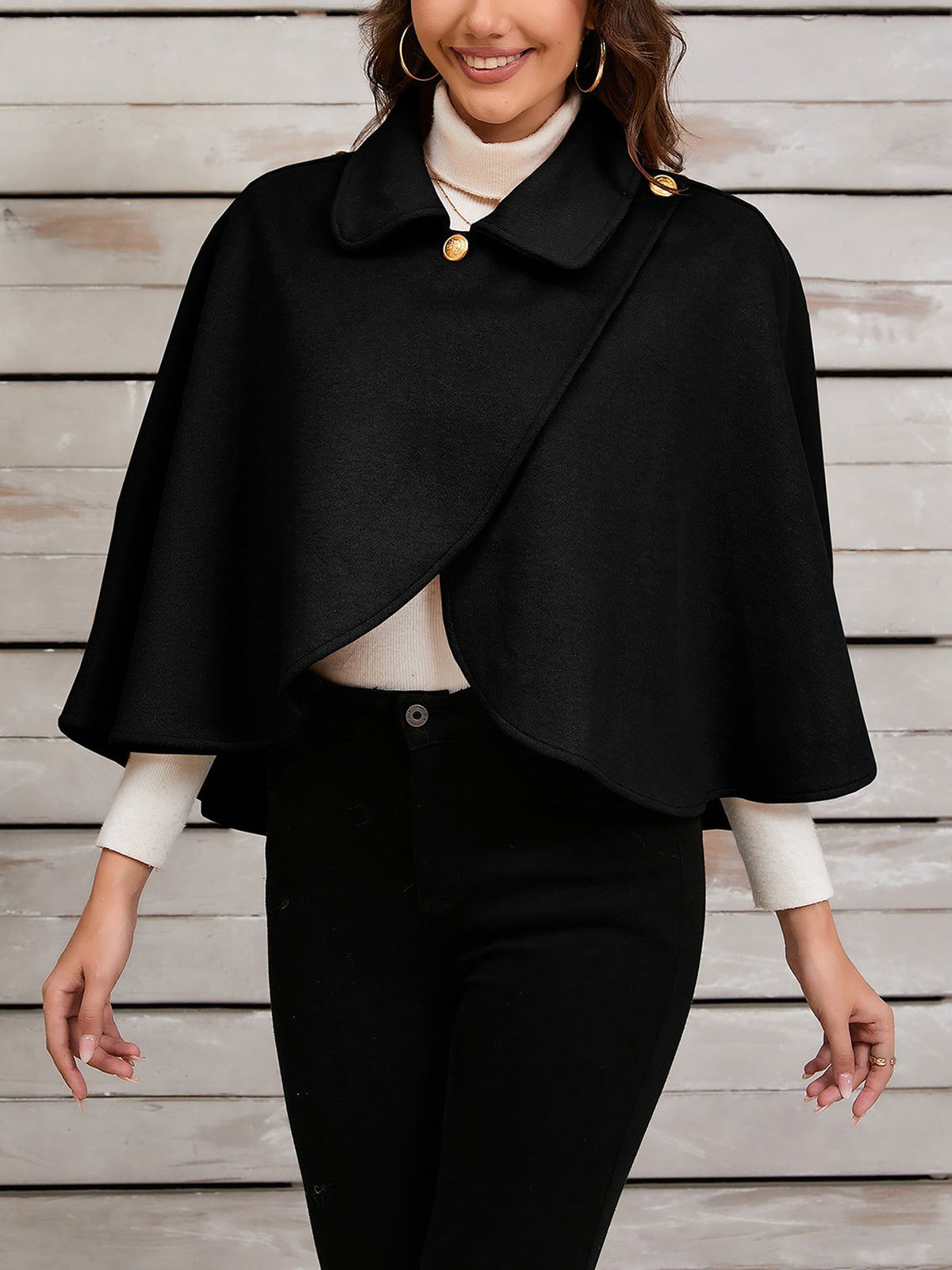 Solid Color Cropped Cape Cloak Jacket