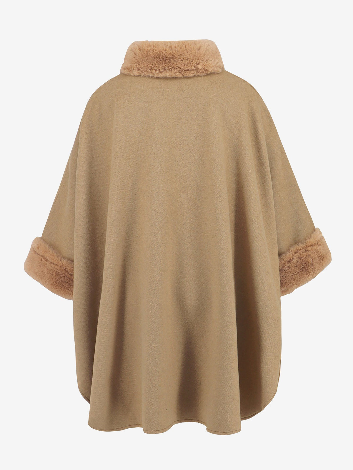 Faux Fur Collar Solid Color Cape Cloak Coat