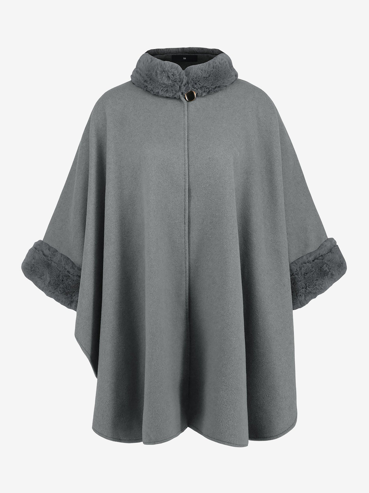 Faux Fur Collar Solid Color Cape Cloak Coat
