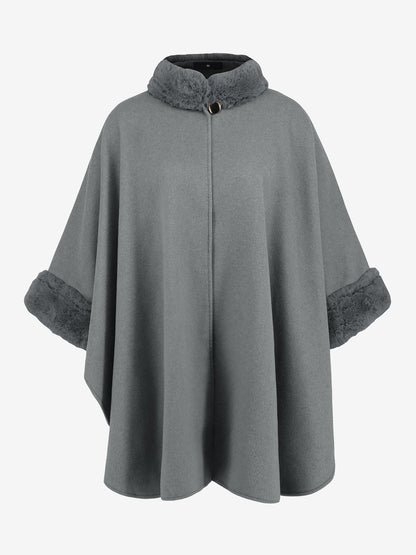 Faux Fur Collar Solid Color Cape Cloak Coat