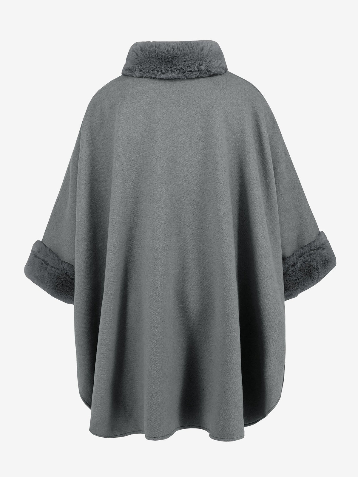 Faux Fur Collar Solid Color Cape Cloak Coat