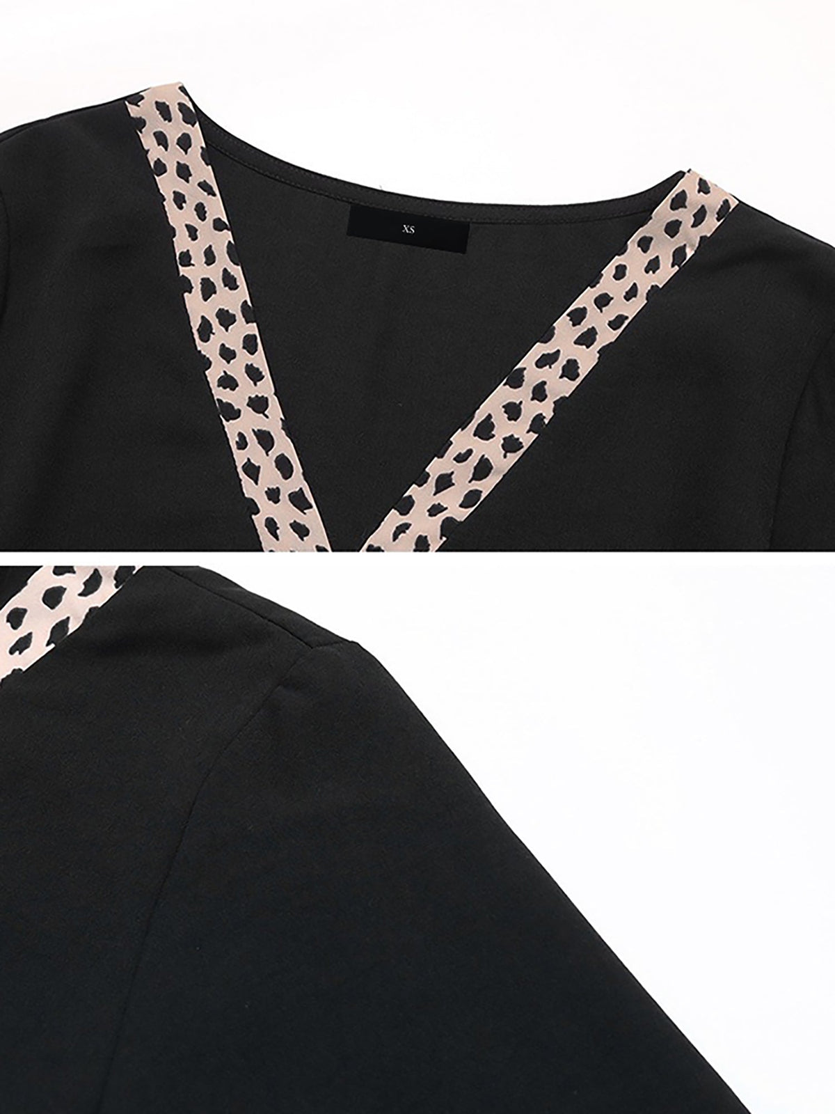 Long Sleeves Leopard Print Patchwork Blouse