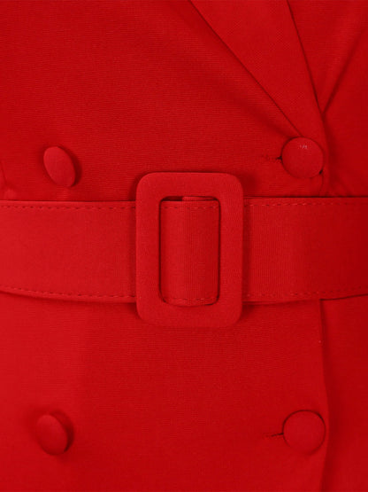 Notched Lapel Double-breasted Belted Midi Dress