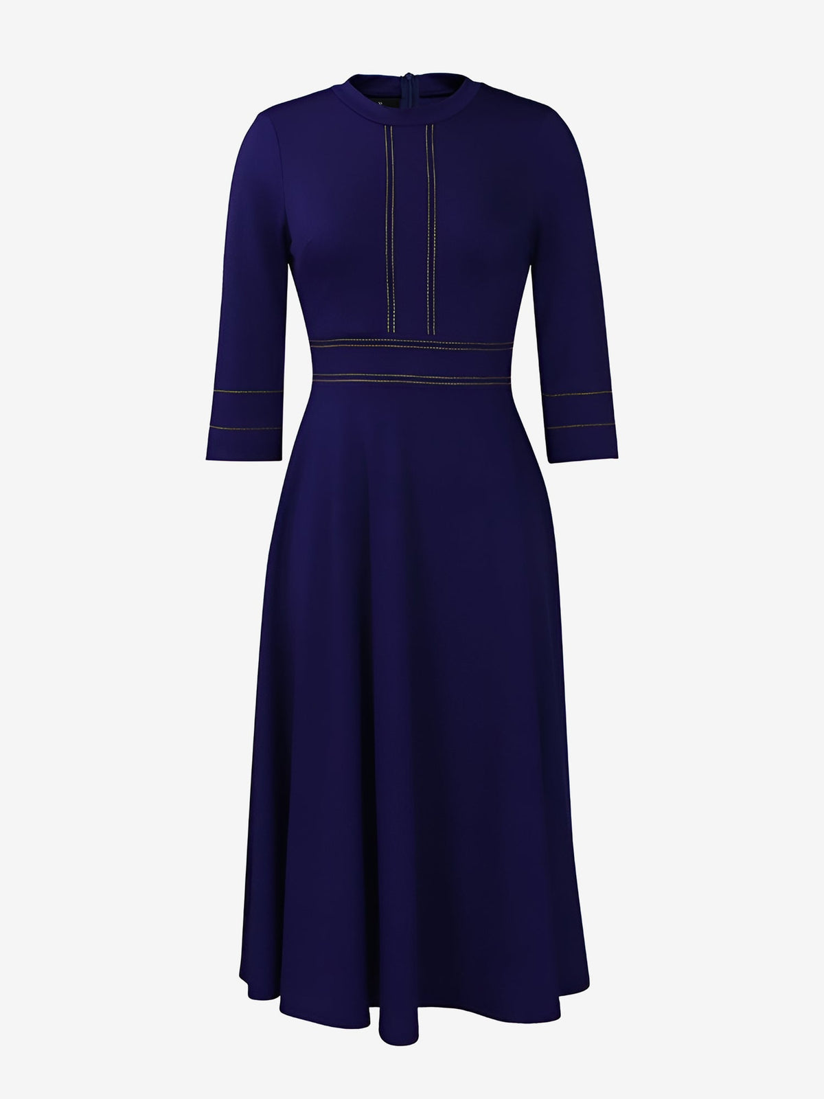 Round Neck 3/4 Sleeves A-Line Midi Work Dress
