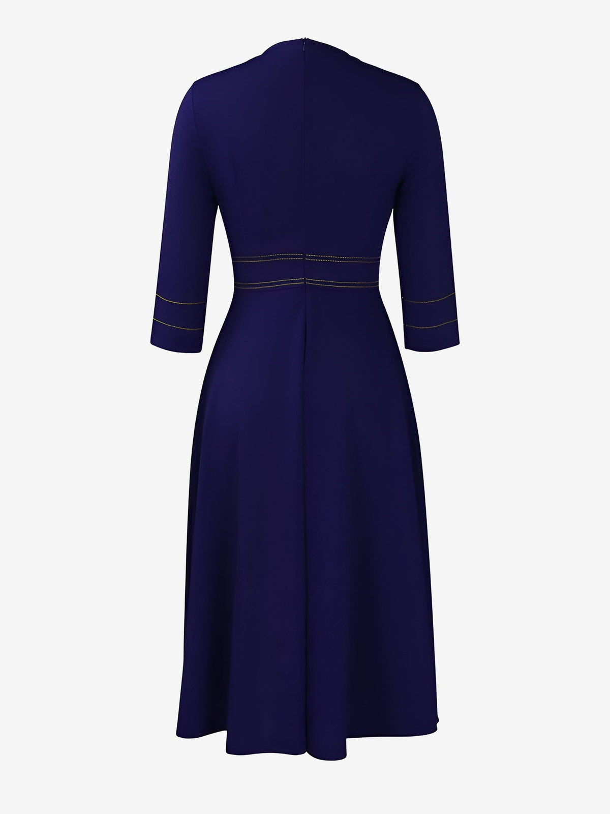 Round Neck 3/4 Sleeves A-Line Midi Work Dress