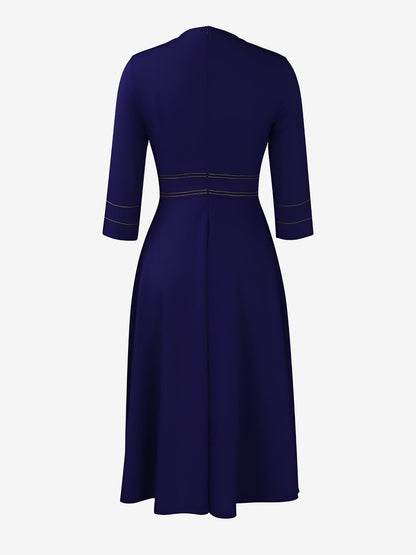 Round Neck 3/4 Sleeves A-Line Midi Work Dress