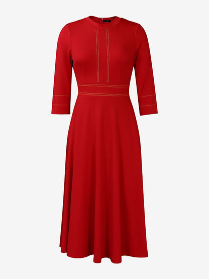 Round Neck 3/4 Sleeves A-Line Midi Work Dress