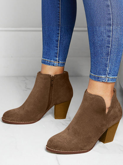 Round Toe Faux Suede Thick Heel Ankle Boots