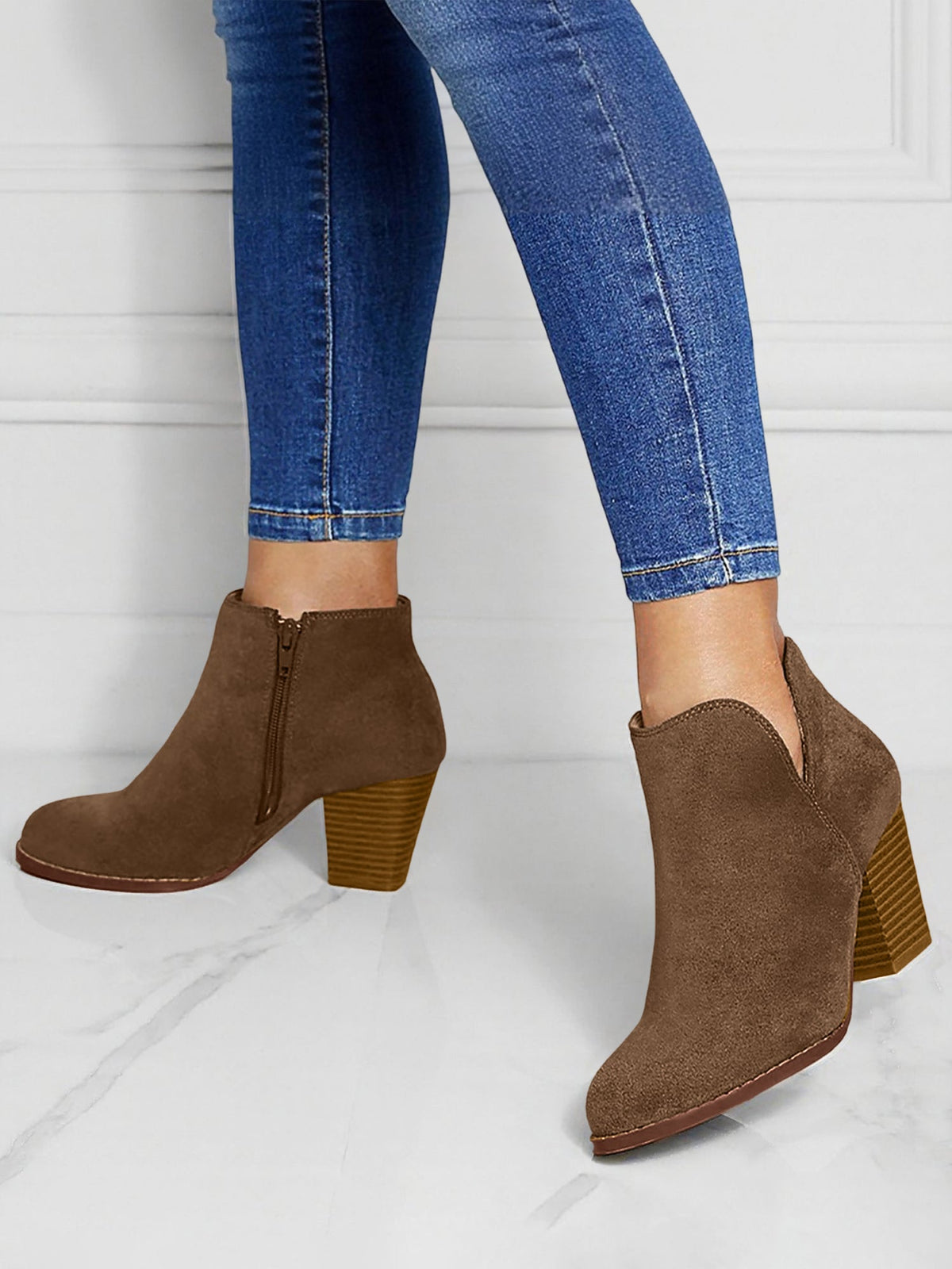 Round Toe Faux Suede Thick Heel Ankle Boots