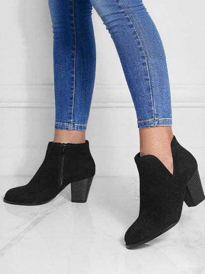 Round Toe Faux Suede Thick Heel Ankle Boots
