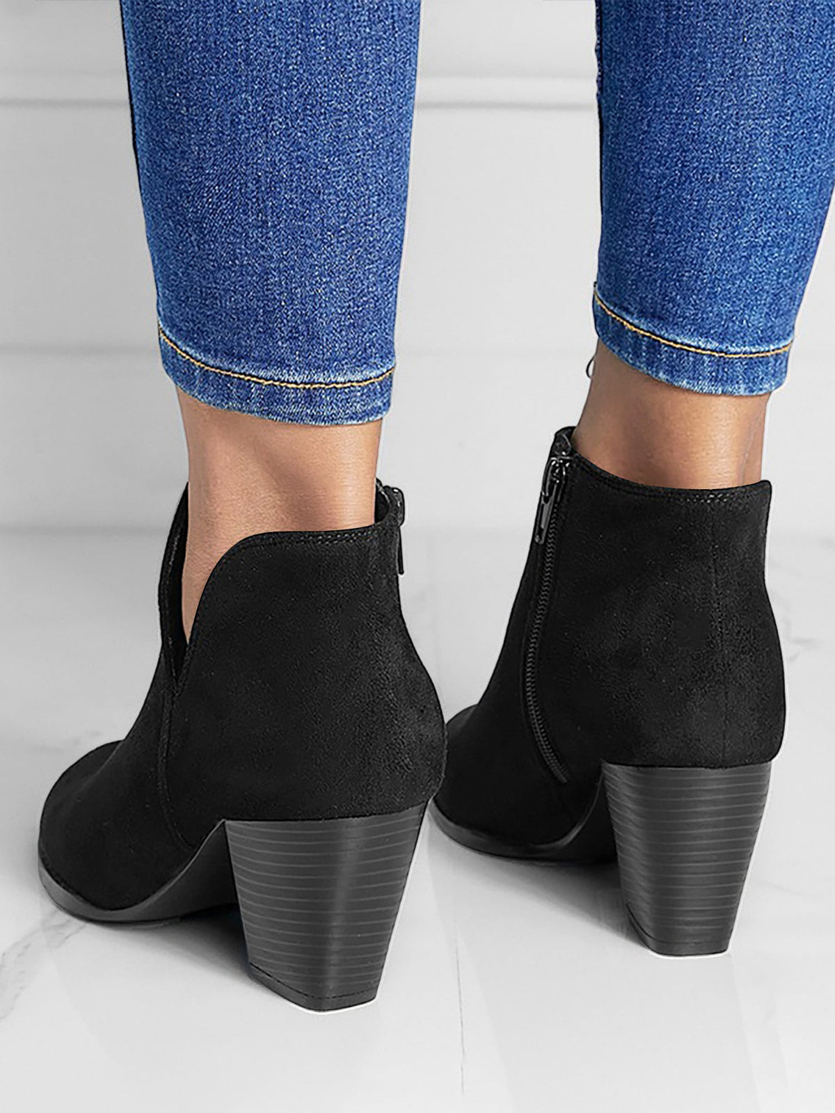 Round Toe Faux Suede Thick Heel Ankle Boots
