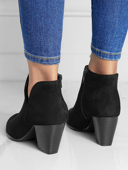 Round Toe Faux Suede Thick Heel Ankle Boots