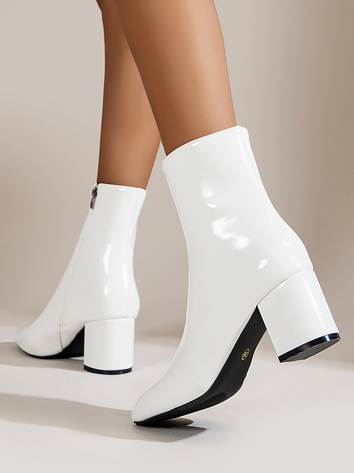 Square Toe Side Zipper Thick Heels Ankle Boots
