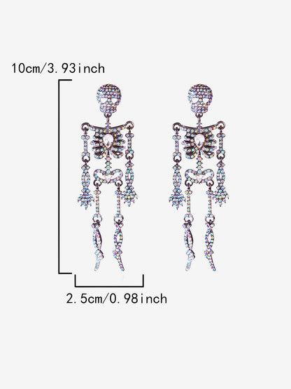 Halloween Full Skeleton Skull Diamond Glittering Earrings