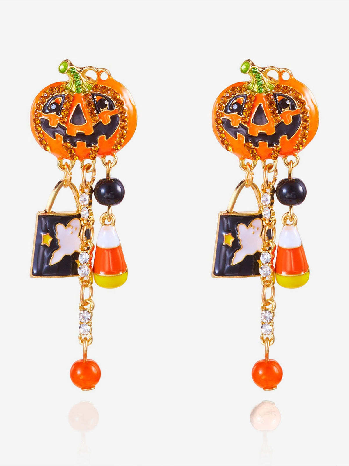 Halloween Faux Diamond Pumpkin Earrings