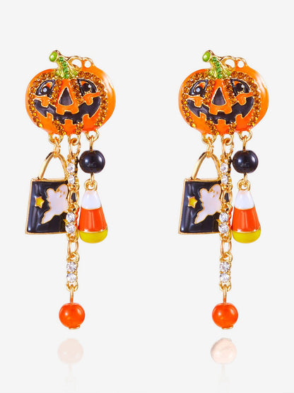 Halloween Faux Diamond Pumpkin Earrings