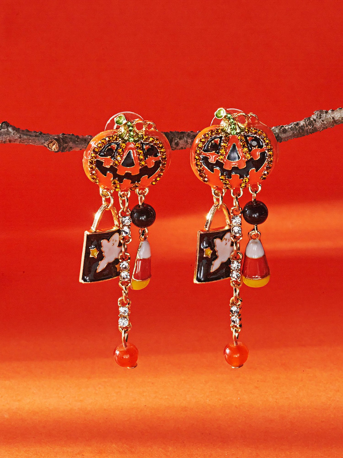Halloween Faux Diamond Pumpkin Earrings