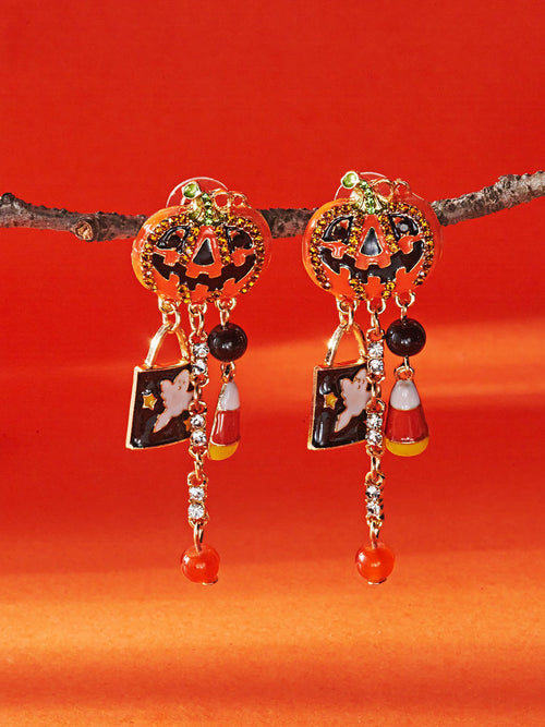 Halloween Faux Diamond Pumpkin Earrings