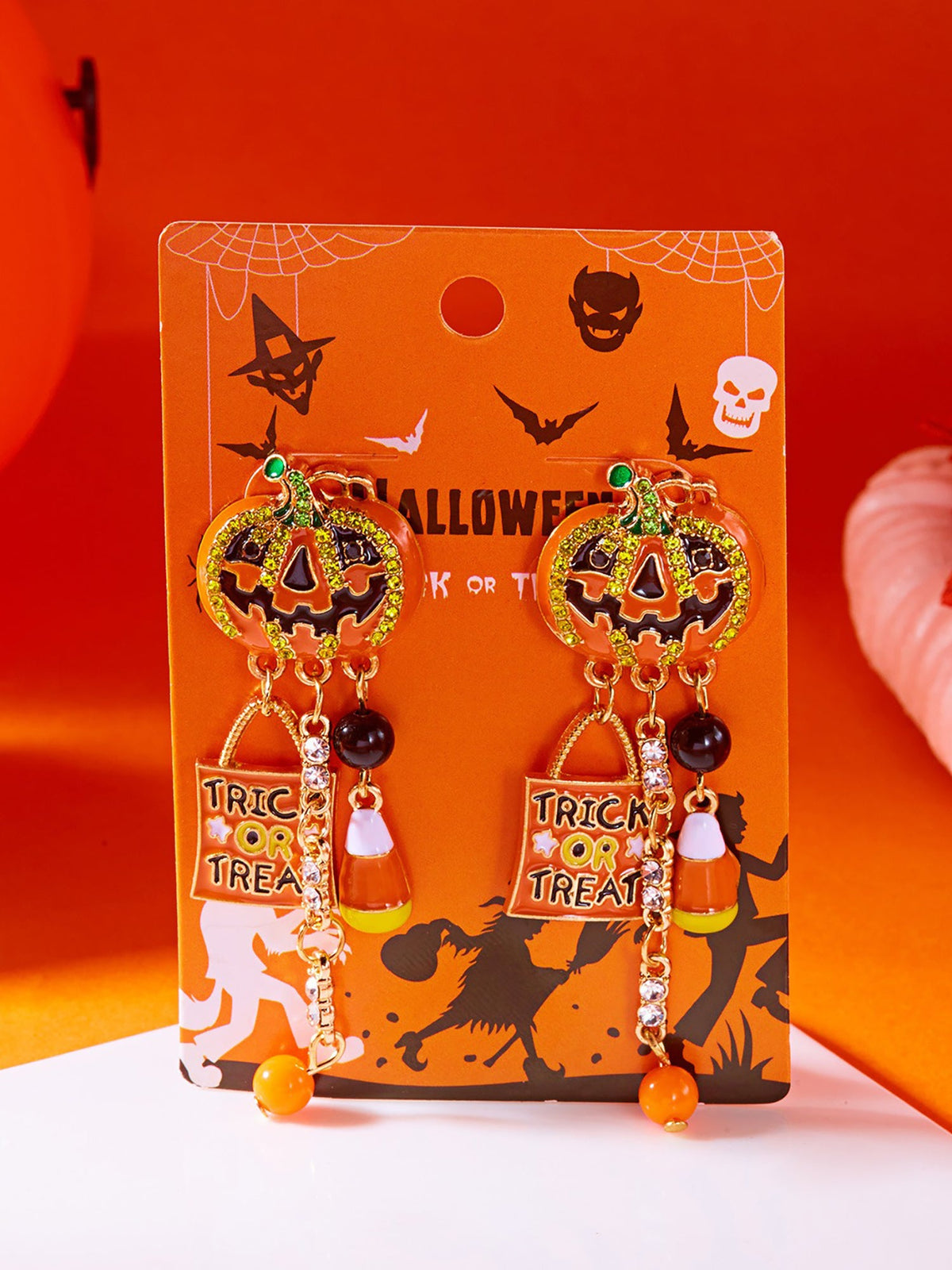 Halloween Faux Diamond Pumpkin Earrings