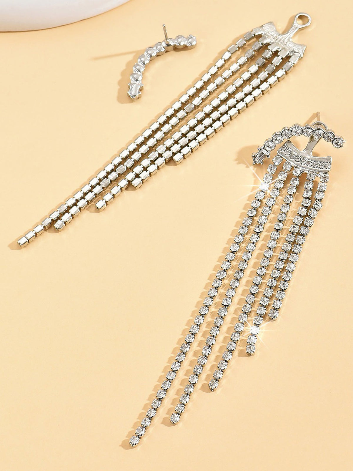 Alloy Faux Diamonds Long Tassel Earrings