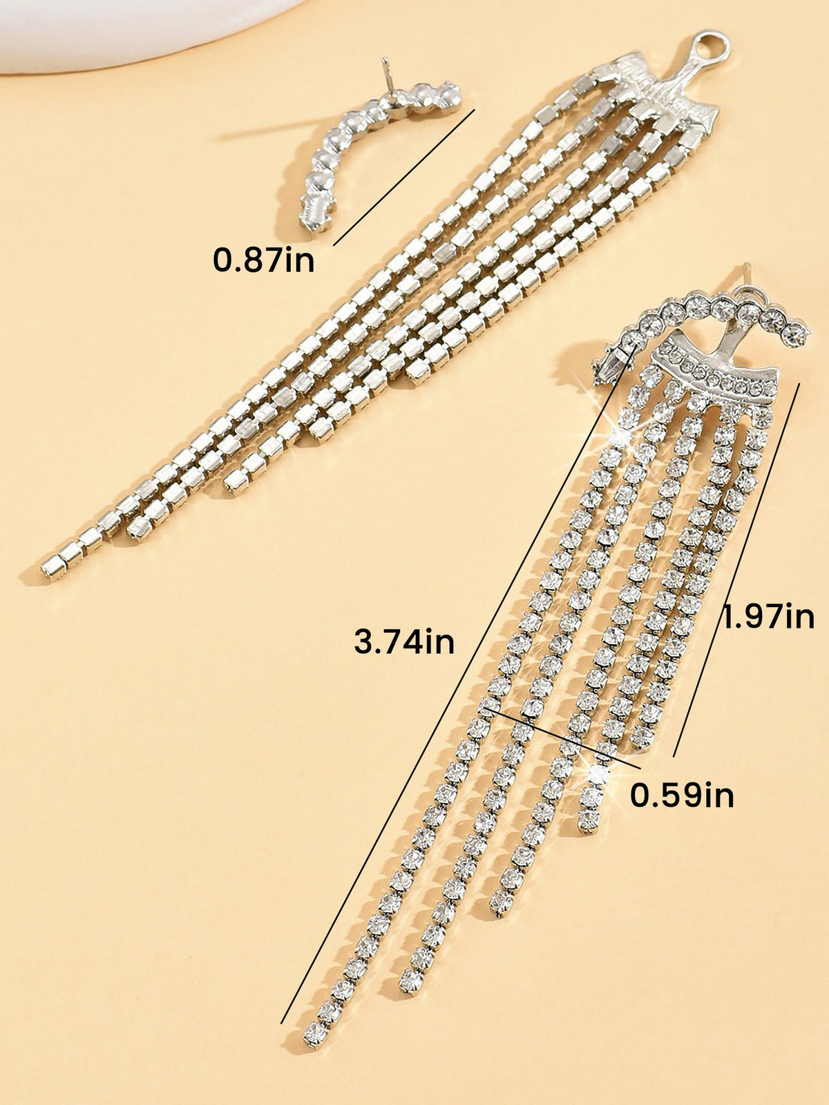 Alloy Faux Diamonds Long Tassel Earrings