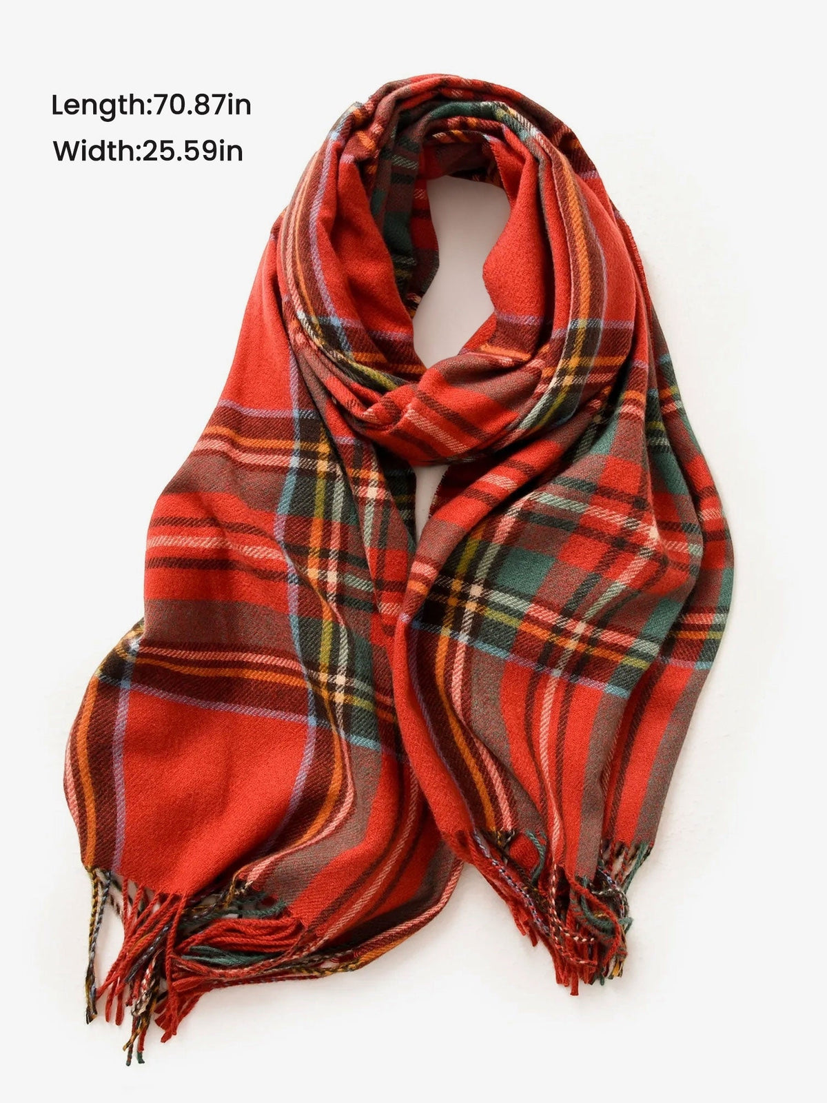 Fall Winter Geometric Plaid Tassel Scarf