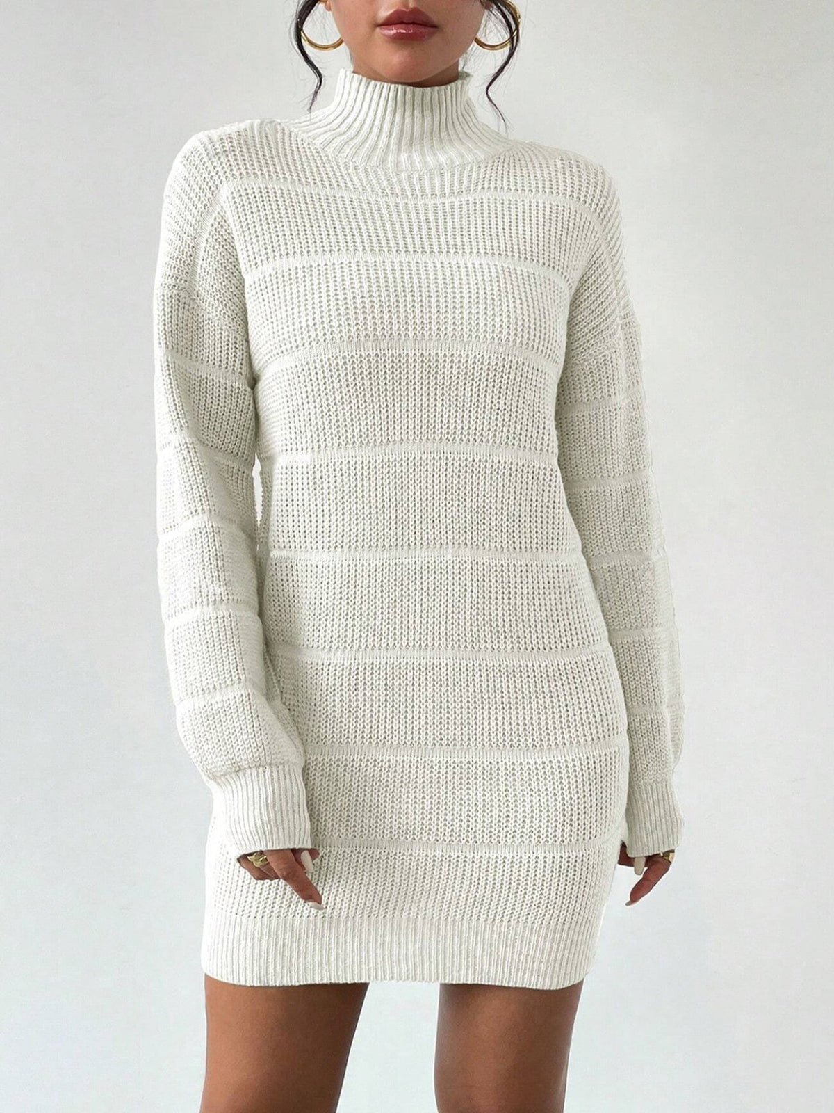 Turtleneck Long Sleeves Knitted Mini Sweater Dresss