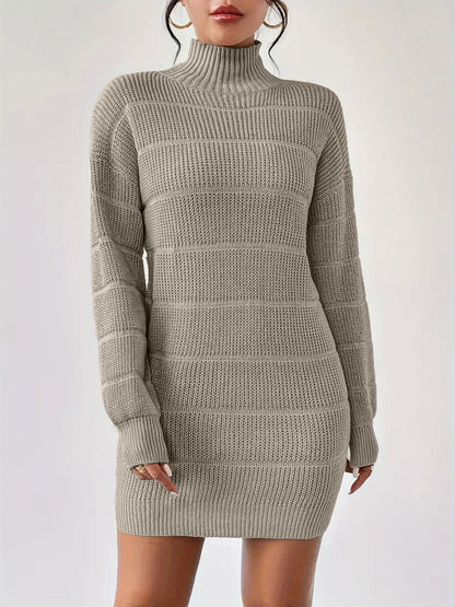 Turtleneck Long Sleeves Knitted Mini Sweater Dresss