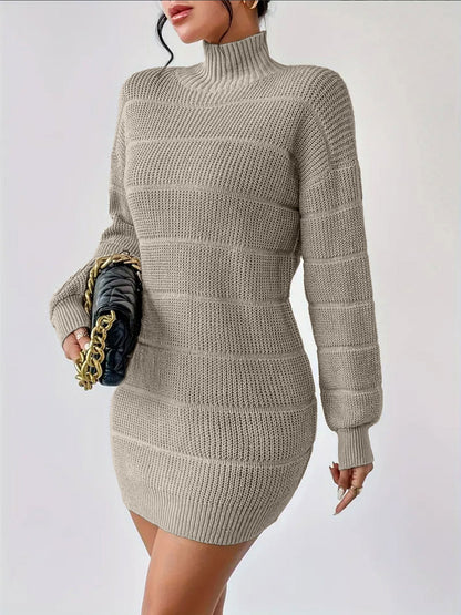 Turtleneck Long Sleeves Knitted Mini Sweater Dresss