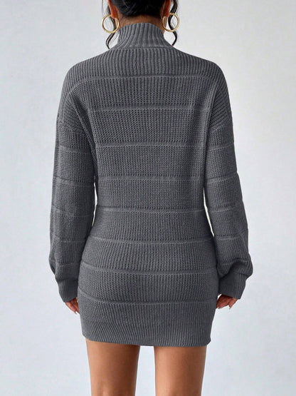 Turtleneck Long Sleeves Knitted Mini Sweater Dresss