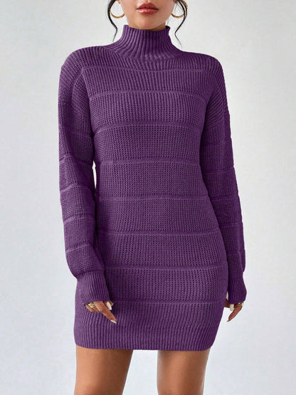 Turtleneck Long Sleeves Knitted Mini Sweater Dresss