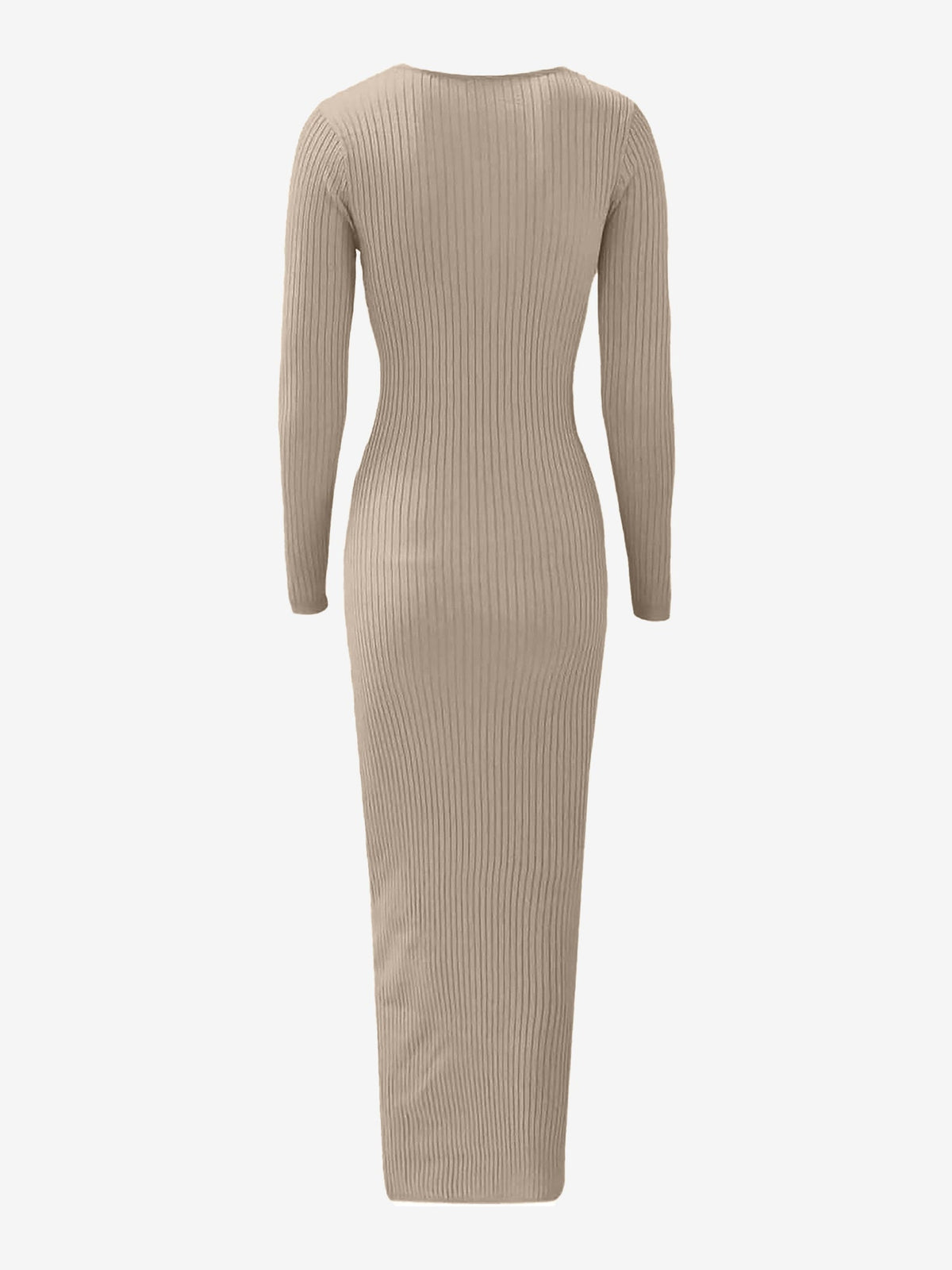 Ruched V Neck Long Sleeve Bodycon Sweater Dress