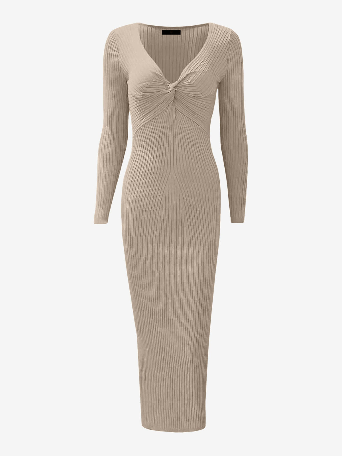 Ruched V Neck Long Sleeve Bodycon Sweater Dress