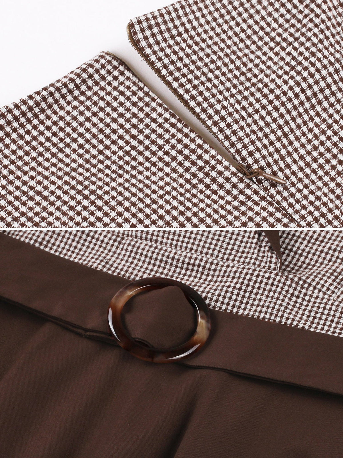 Vintage 3/4 Puff Sleeves Collared Gingham Patchwork Belted A-Line Midi Dress