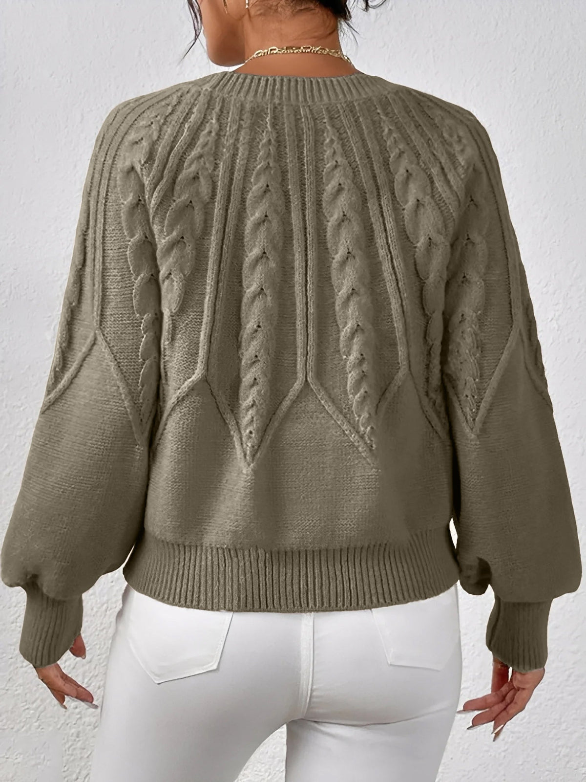 Crew Neck Cable Knit Solid Color Sweater