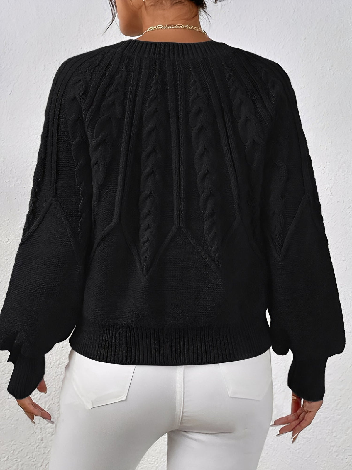 Crew Neck Cable Knit Solid Color Sweater