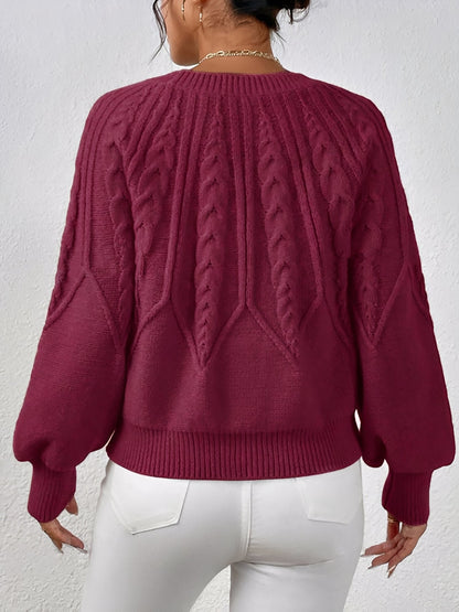 Crew Neck Cable Knit Solid Color Sweater